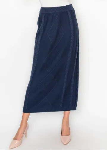Textured Cable Knit Skirt in Deep Navy