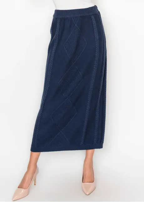 Textured Cable Knit Skirt in Deep Navy