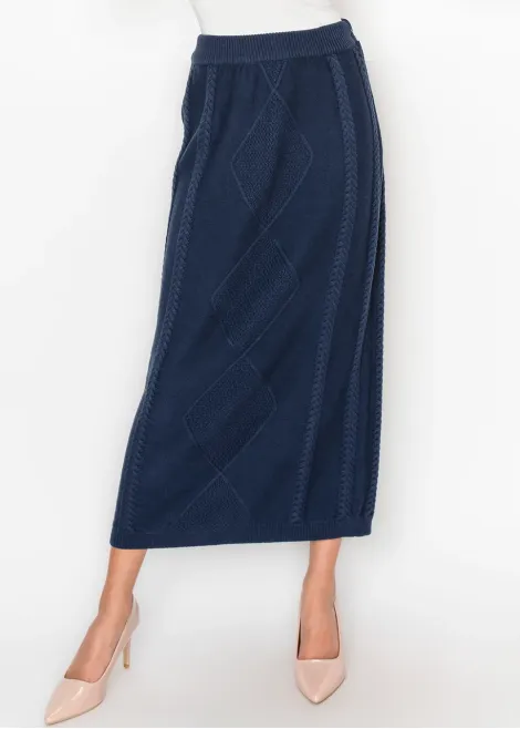 Textured Cable Knit Skirt in Deep Navy