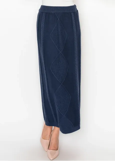 Textured Cable Knit Skirt in Deep Navy