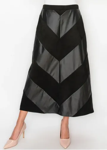 Chevron Panel Skirt in Black