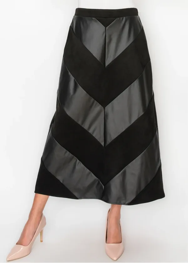 Chevron Panel Skirt in Black