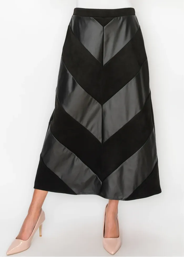 Chevron Panel Skirt in Black