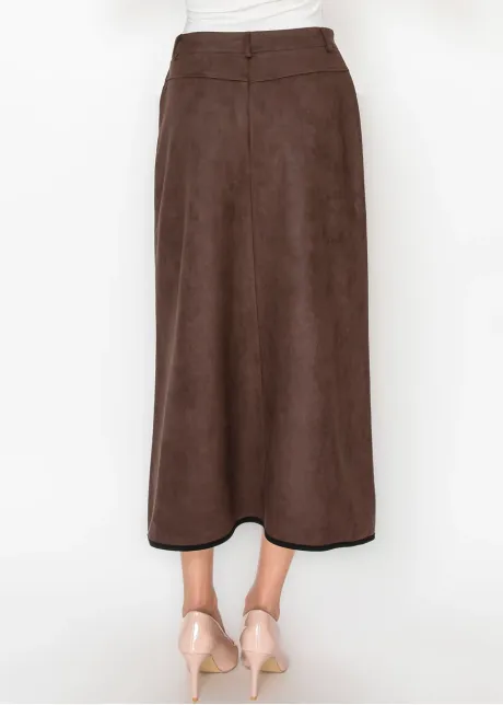 Suede-Look Skirt with Gold Buttons