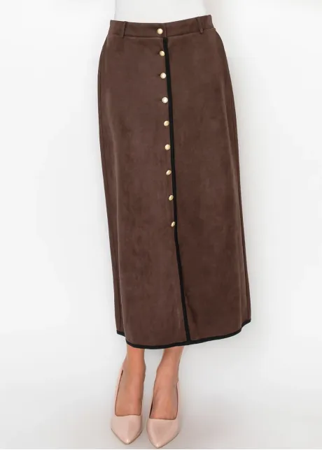 Suede-Look Skirt with Gold Buttons