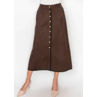 Suede-Look Skirt with Gold Buttons