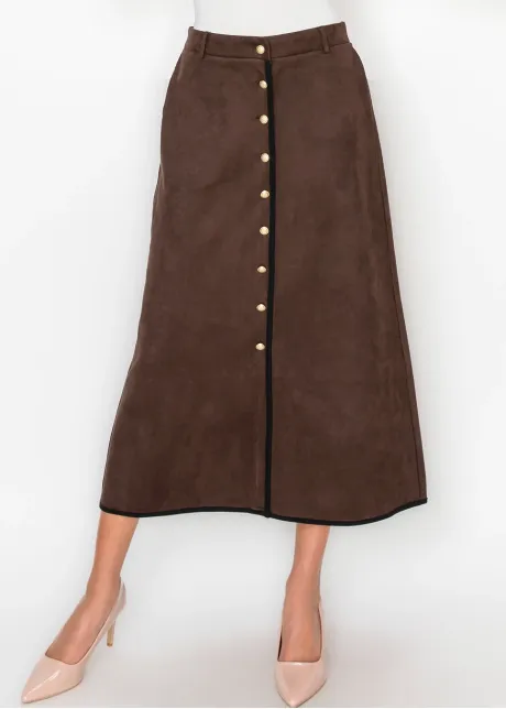 Suede-Look Skirt with Gold Buttons