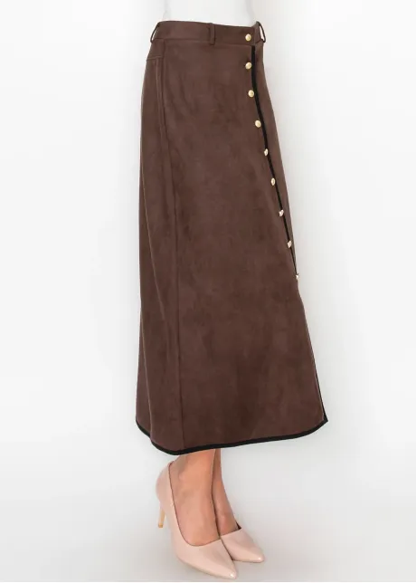 Suede-Look Skirt with Gold Buttons