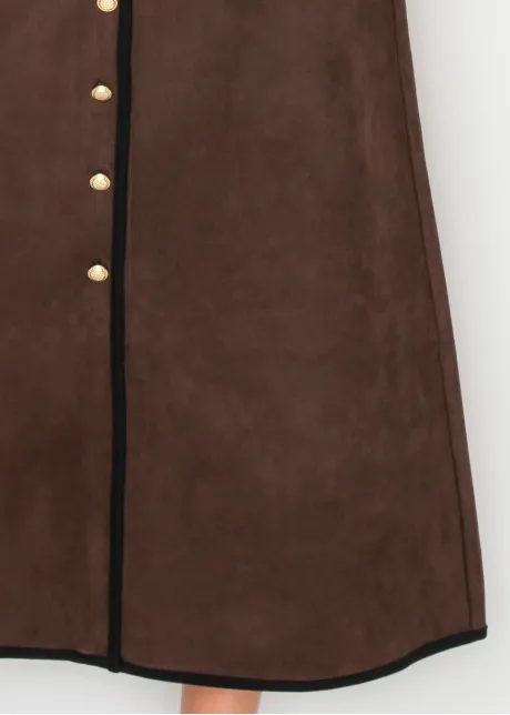 Suede-Look Skirt with Gold Buttons