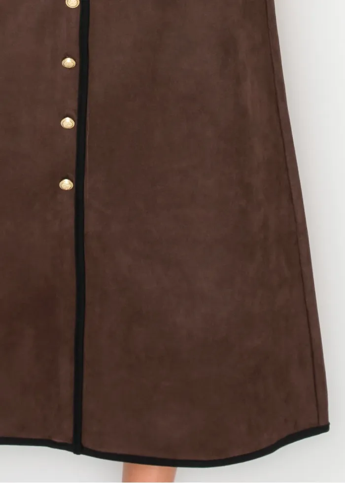 Suede-Look Skirt with Gold Buttons