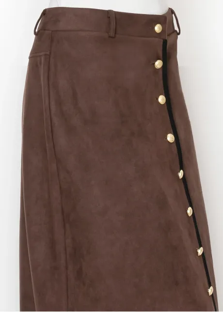 Suede-Look Skirt with Gold Buttons