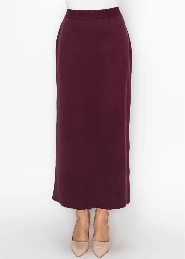 Soft Knit A Line Skirt in Burgundy