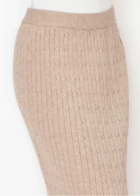 Long Beige Skirt with Ribbed Waistband