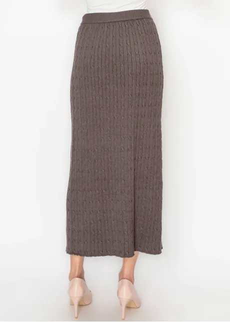 Heather Brown Knit Skirt with Vertical Cable