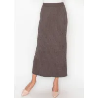 Heather Brown Knit Skirt with Vertical Cable
