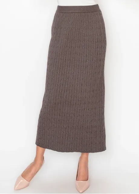 Heather Brown Knit Skirt with Vertical Cable