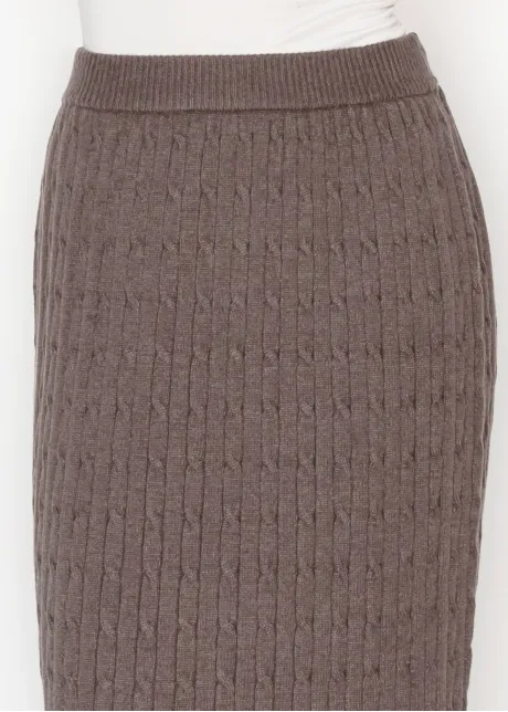 Heather Brown Knit Skirt with Vertical Cable
