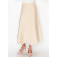 Cream Knit A Line Skirt with Fringe Hem