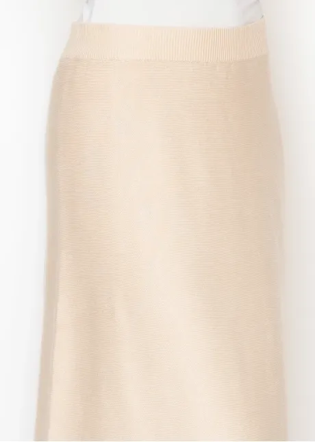 Cream Knit A Line Skirt with Fringe Hem