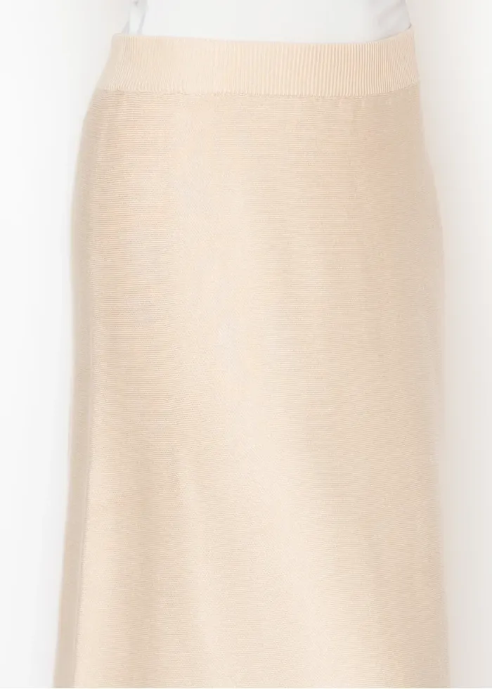 Cream Knit A Line Skirt with Fringe Hem