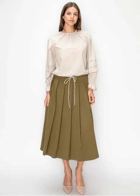 Pleated Sleeve Blouse in Soft Beige
