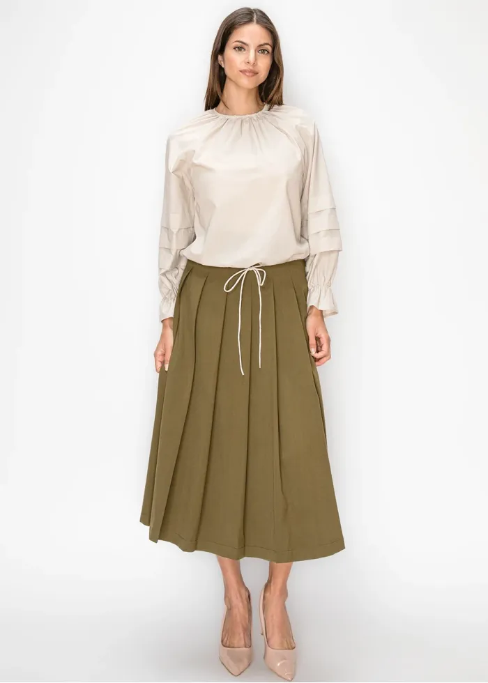 Pleated Sleeve Blouse in Soft Beige
