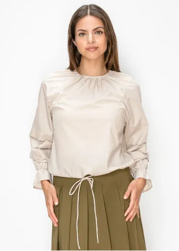 Pleated Sleeve Blouse in Soft Beige