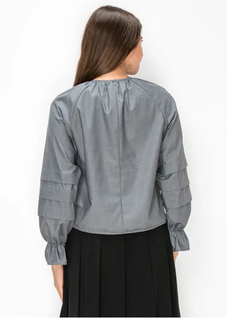 Grey Gathered Neck Blouse