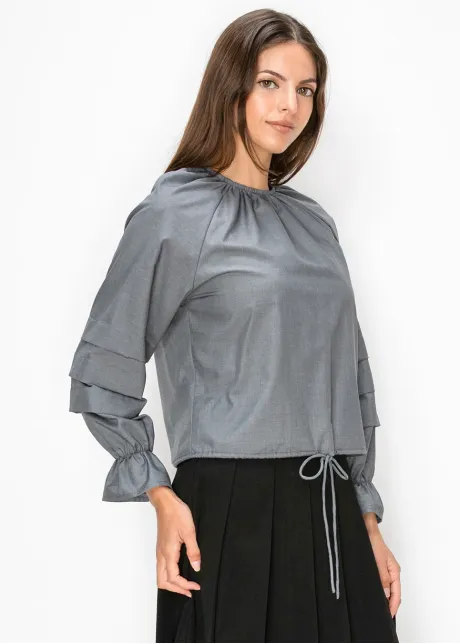 Grey Gathered Neck Blouse