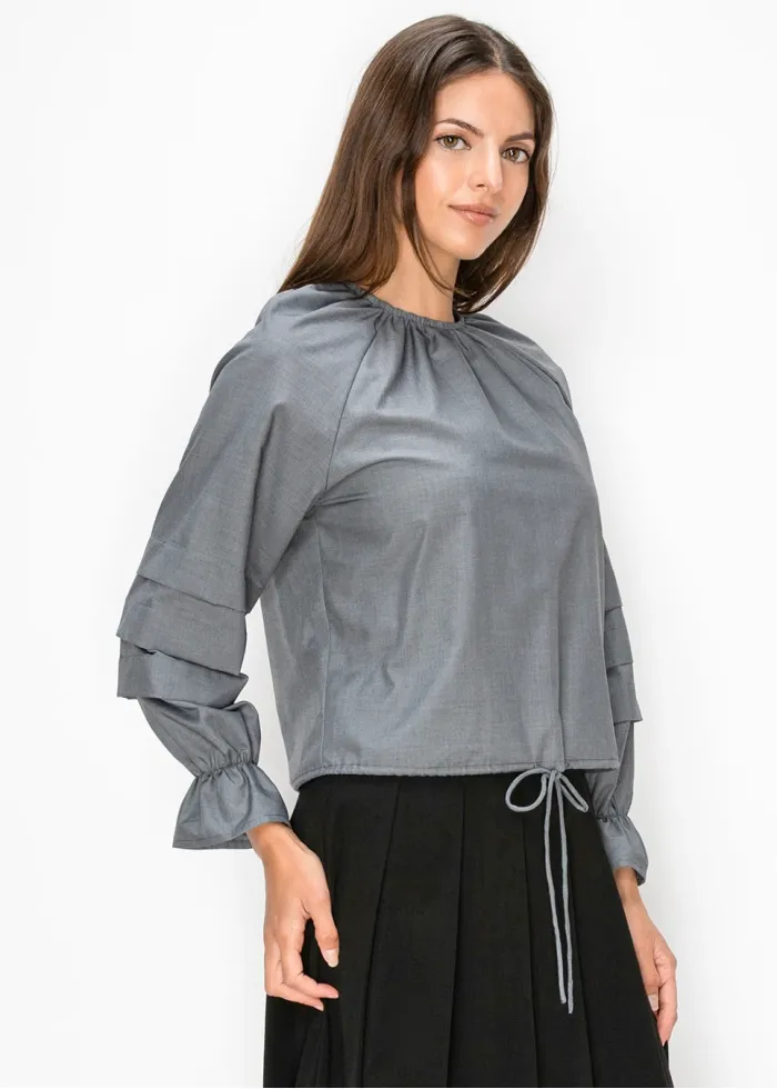 Grey Gathered Neck Blouse