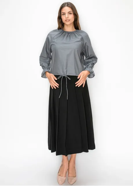 Grey Gathered Neck Blouse