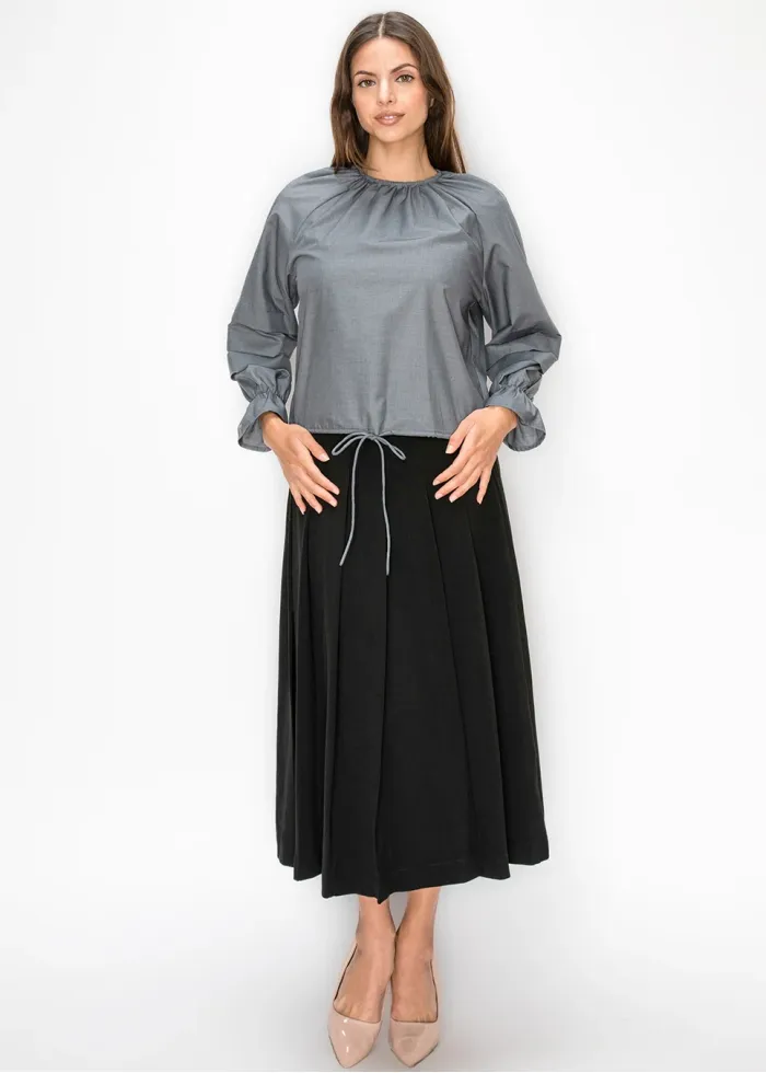 Grey Gathered Neck Blouse