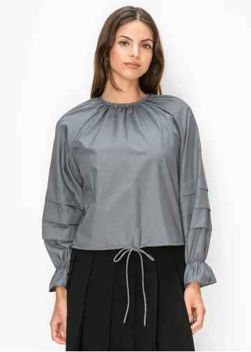Grey Gathered Neck Blouse