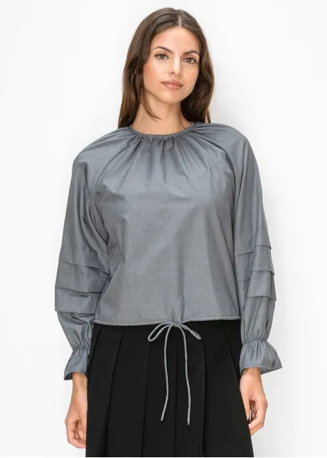 Grey Gathered Neck Blouse