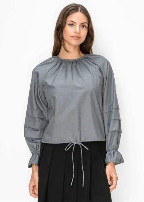 Grey Gathered Neck Blouse