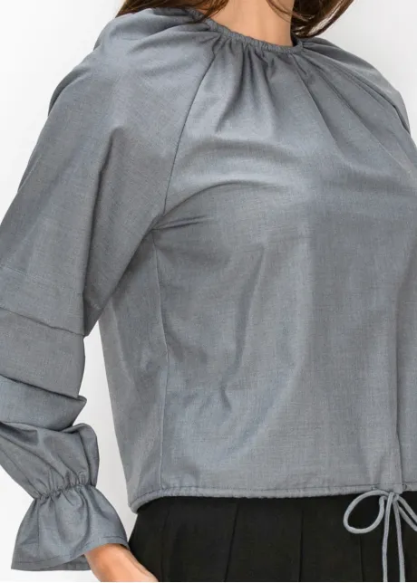 Grey Gathered Neck Blouse