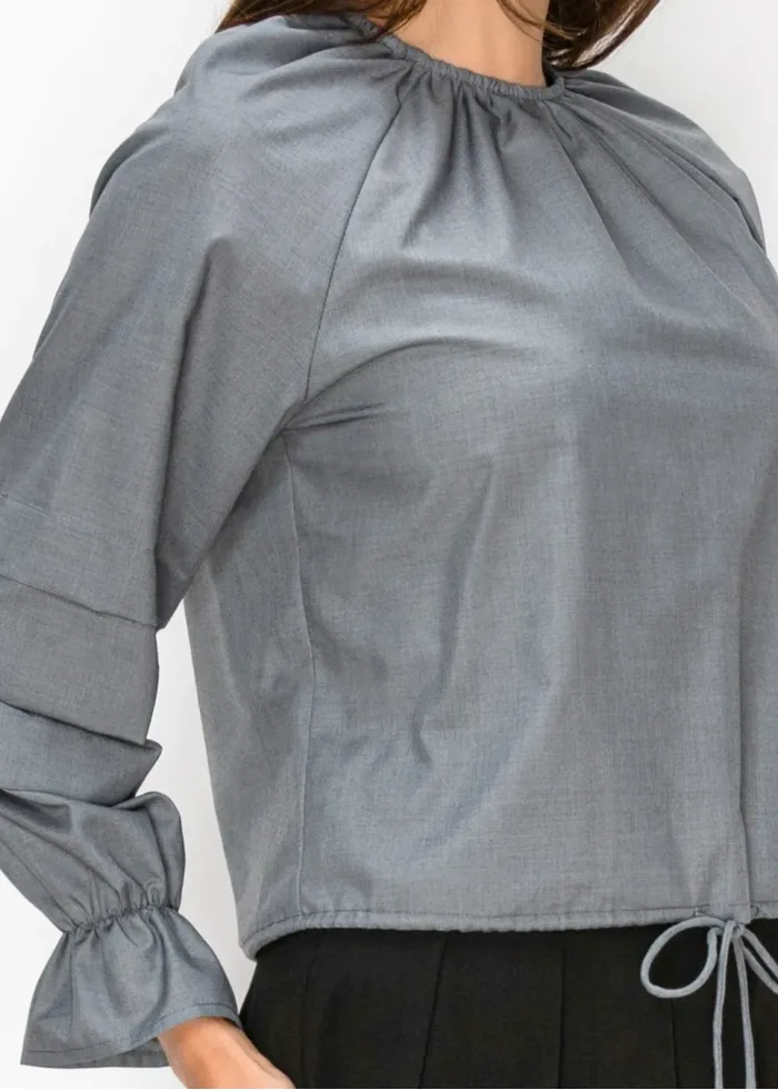 Grey Gathered Neck Blouse