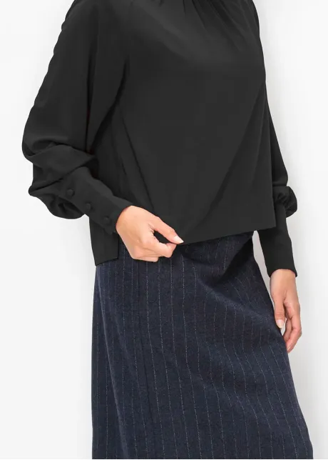 Black Blouson Sleeve Mock Neck Top