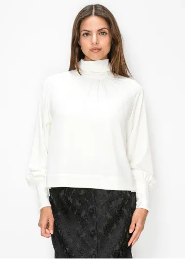 White Mock Neck Blouson Sleeve Top