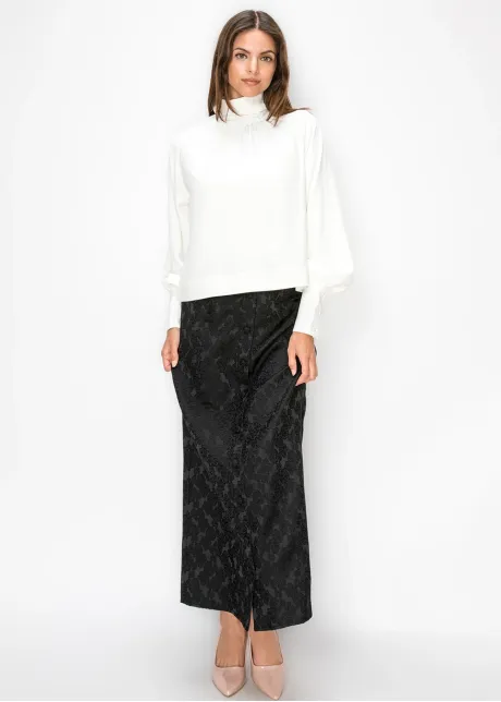 White Mock Neck Blouson Sleeve Top