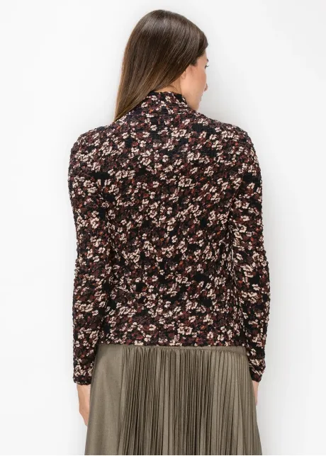Textured Floral Turtleneck Top, Black and Rust