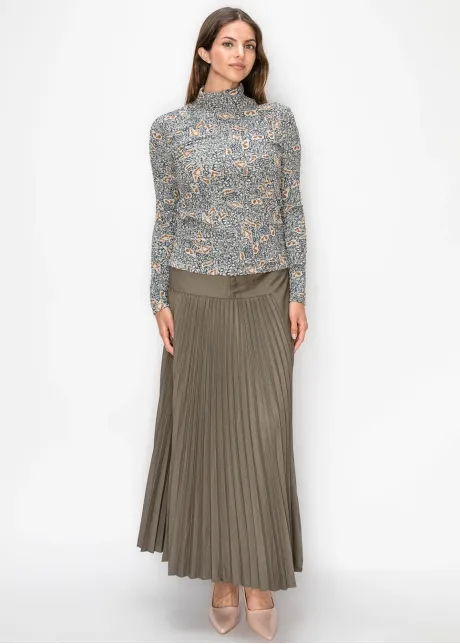 Grey Printed Textured Mock Neck Top