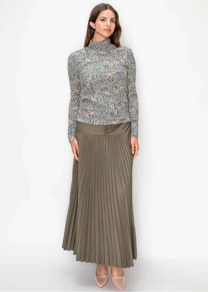 Grey Printed Textured Mock Neck Top