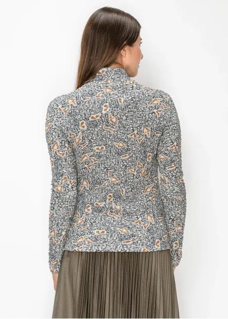 Grey Printed Textured Mock Neck Top