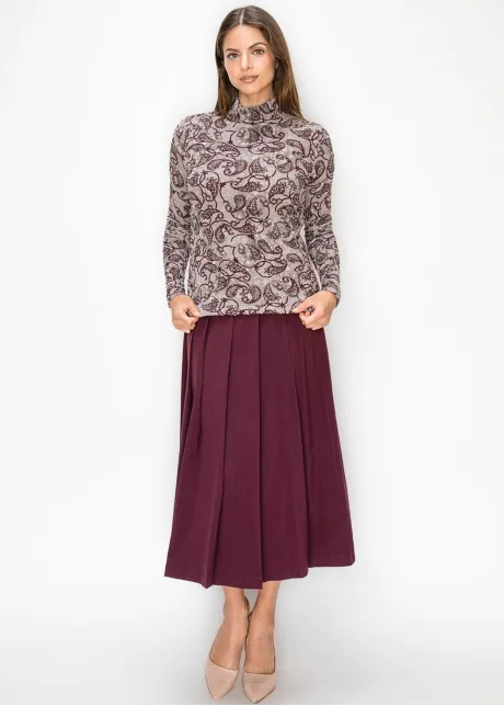 Grey Paisley Textured Mock Neck Top