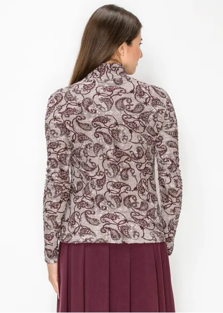 Grey Paisley Textured Mock Neck Top