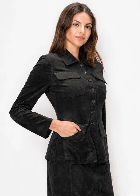 Four Pocket Suede Jacket in Black