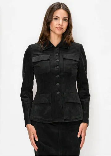 Four Pocket Suede Jacket in Black