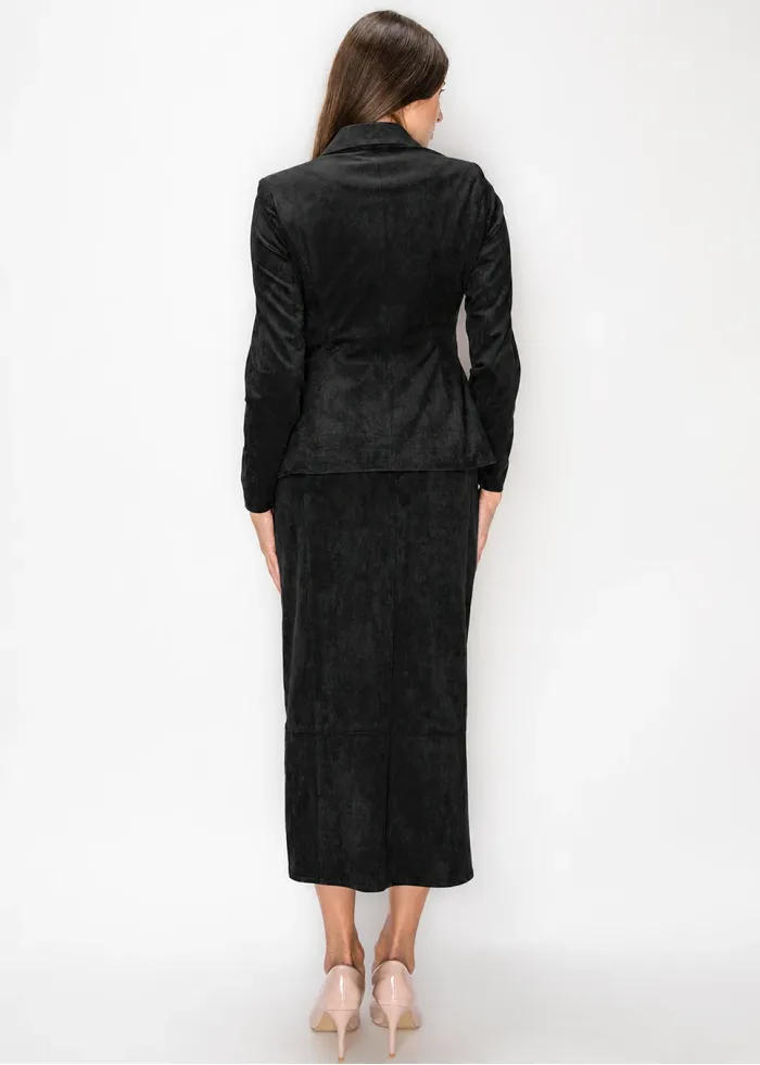 Long Suede Effect Skirt in Black