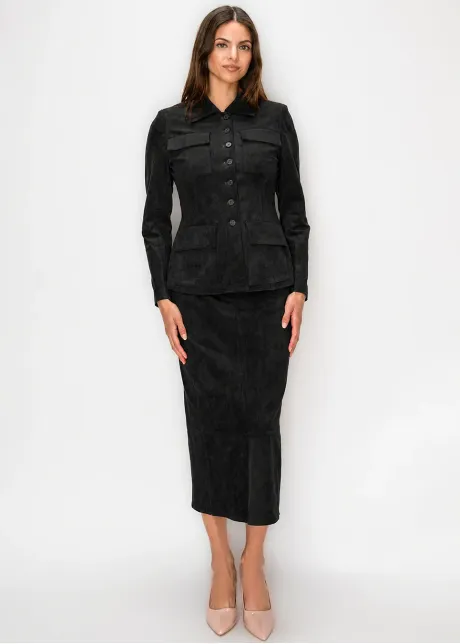 Four Pocket Suede Jacket in Black